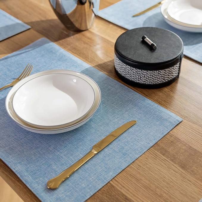 Demetex Placemats Set of 8 Heat Resistant Blue Placemats Soft Washable Linen - Image 6