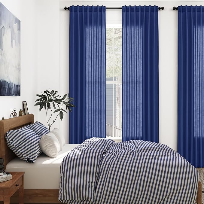 Classic Blue Linen Curtains 108 Inches Long - Image 7