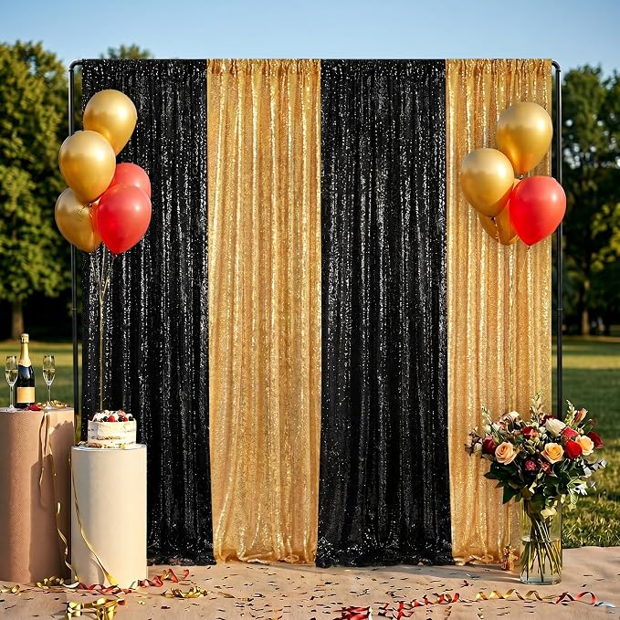 Black Sequin Backdrop Curtains-2 Panels 3FTx8FT Black Backdrop - Image 4