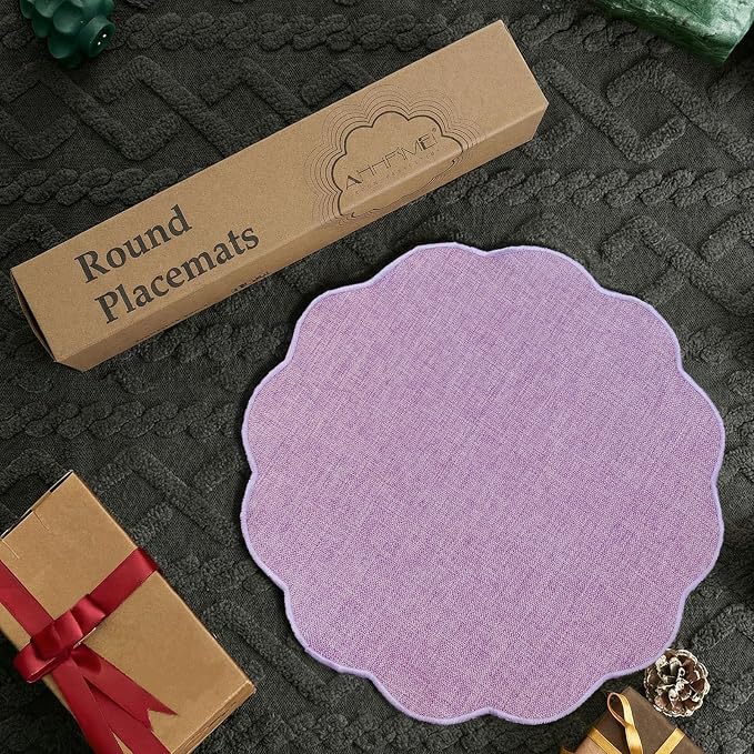 AHHFSMEI Round Faux Linen Placemats Set of 4 Heat Resistant Non-Slip Stain - Image 6