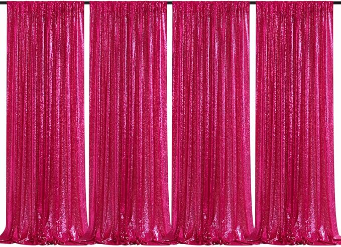 Fuchsia Sequin Backdrop Curtains 4 Pcs 2ftx8ft Glitter Shimmer Fabric | Sparkly by B-COOL