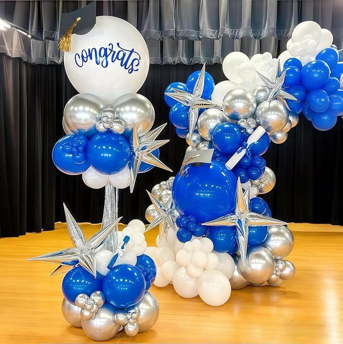 Royal Blue and Silver Balloons for Graduation Party Decorations, 12In Dark Navy - Image 6