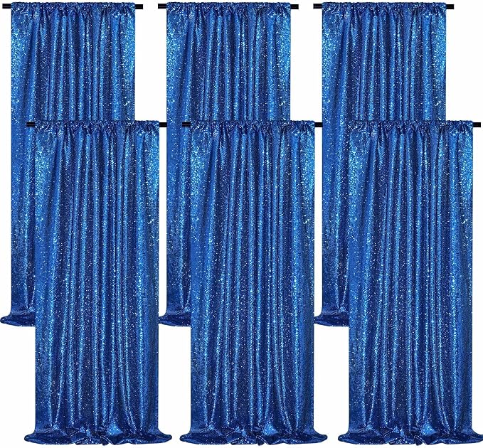 Royal Blue Sequin Curtains Backdrop 6 Pcs 2FTx8FT Shiny Shimmer Fabric | by B-COOL