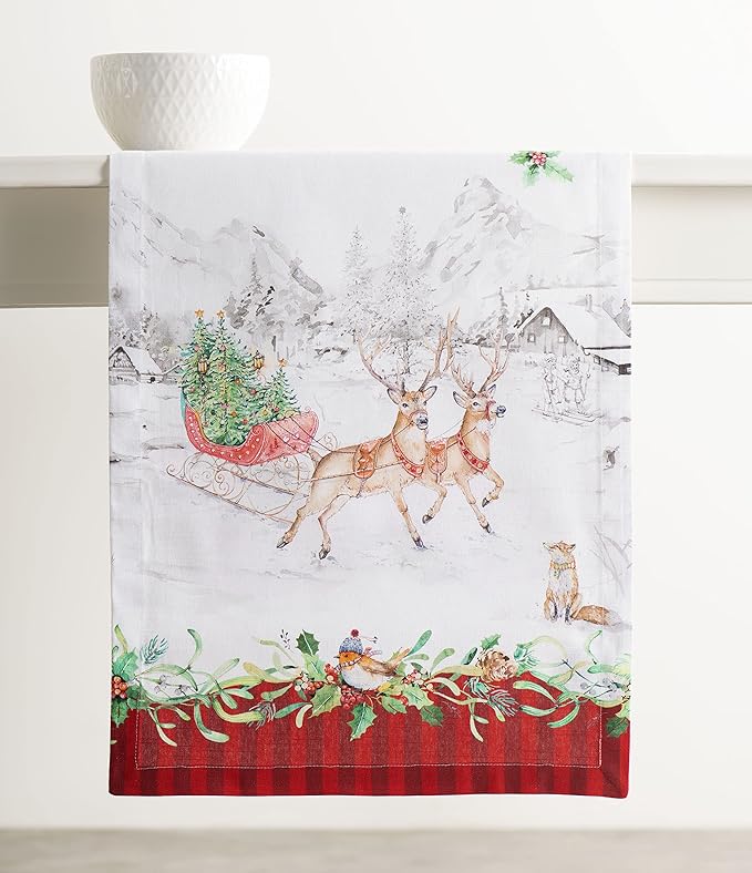 Maison d' Hermine Table Runner 100% Cotton Single Layer Table Runners 108 inches Long for Thanksgiving Christmas Decorations Home Kitchen Dining Party Wedding (Christmas Tradition, 14.5" x 108")