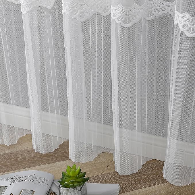 White Sheer Voile Curtains White Embossed European 54Wx84L Inch | Light - Image 7