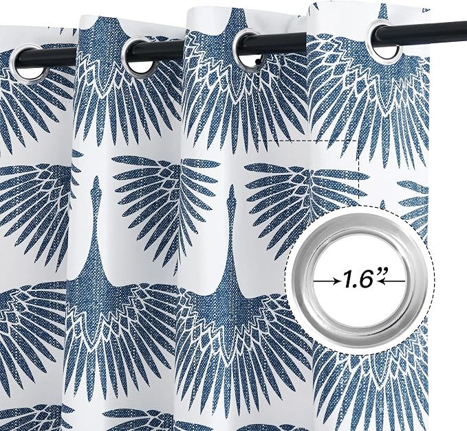 KGORGE Blackout Curtains Geometric Bird Pattern 52" W x 95" L Blue 2 Panels | - Image 3