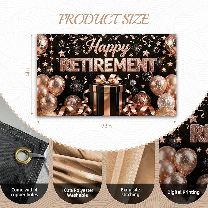 Pink Retirement Party Decorations, 72x43 Happy Retirement Backdrop | Large - Image 2
