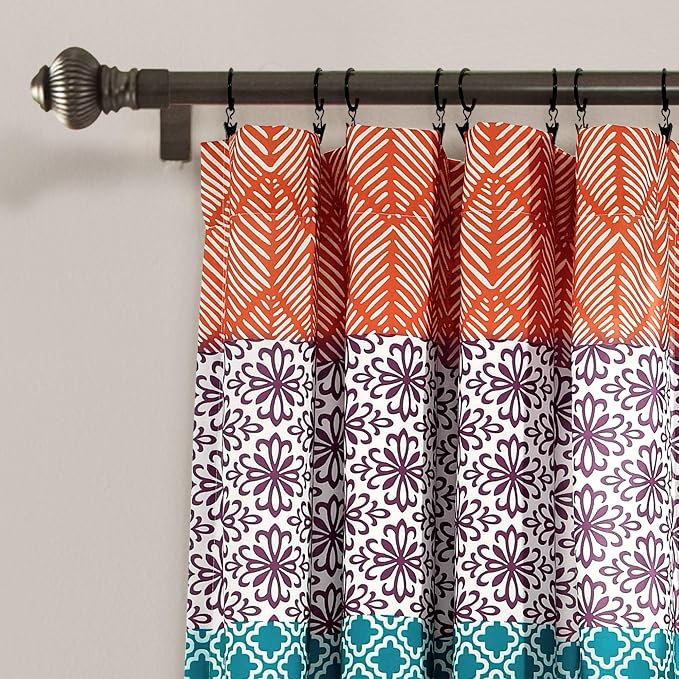 Lush Decor Bohemian Stripe Window Curtain Panels, Pair 52" W x 108" L Fuchsia & - Image 2