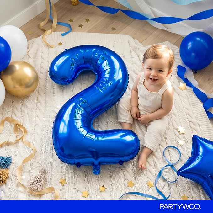 PartyWoo Number Balloons 40 Inch Blue Number 2 Kit - Image 3