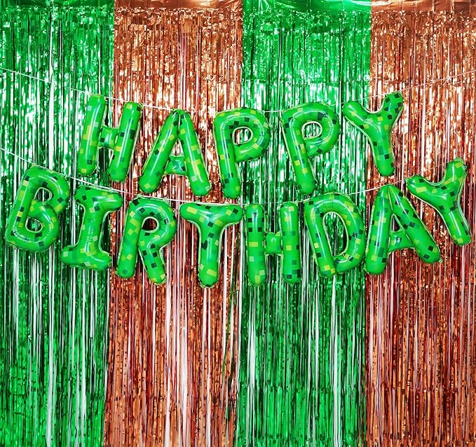 TNT Pixel Happy Birthday Banner Party Decorations Foil Balloons Letters Signs - Image 2