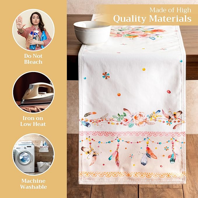 Maison d' Hermine Table Runner 100% Cotton Double Layer Table Runners 108 inches Long Decorative for Home Kitchen Dining Party Wedding Bridal Shower Spring Summer (Ibiza - Beige, 14.50" x 108")