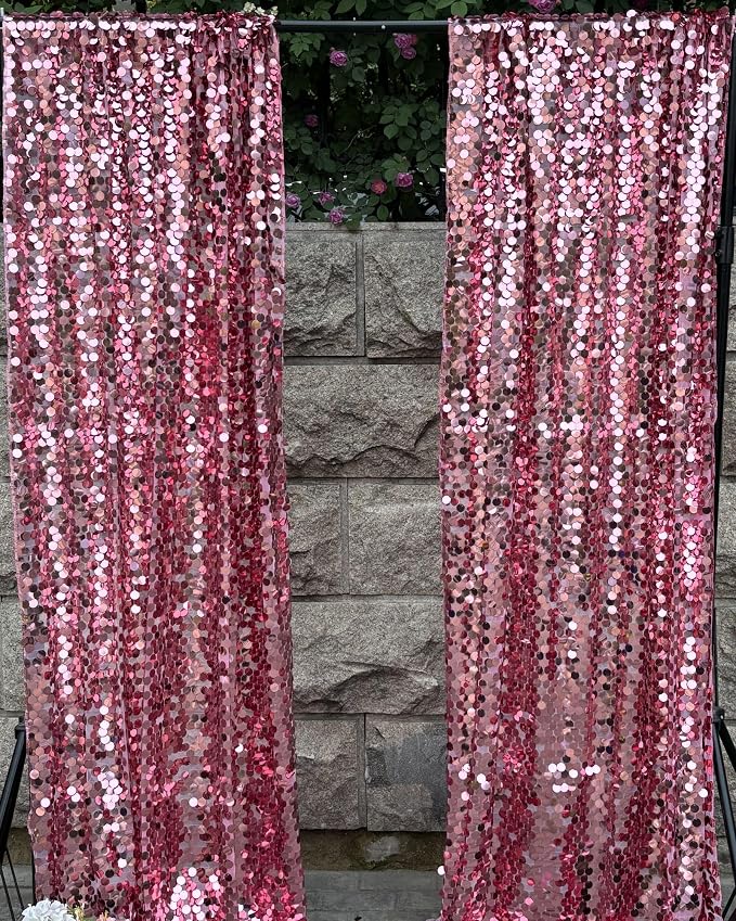 Hot Pink Sequin Backdrop, 4 * 10ft Pack of 2 | 18MM Large Sequins, Glitter - Image 4