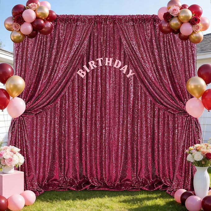 Burgundy Sequin Backdrop Curtains 4 Pcs 2ftx8ft Glitter Shimmer Fabric | - Image 2