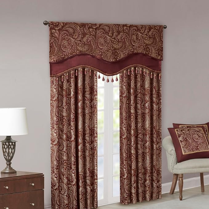 Madison Park Faux Silk Paisley Jacquard, Rod Pocket Curtain - Image 6