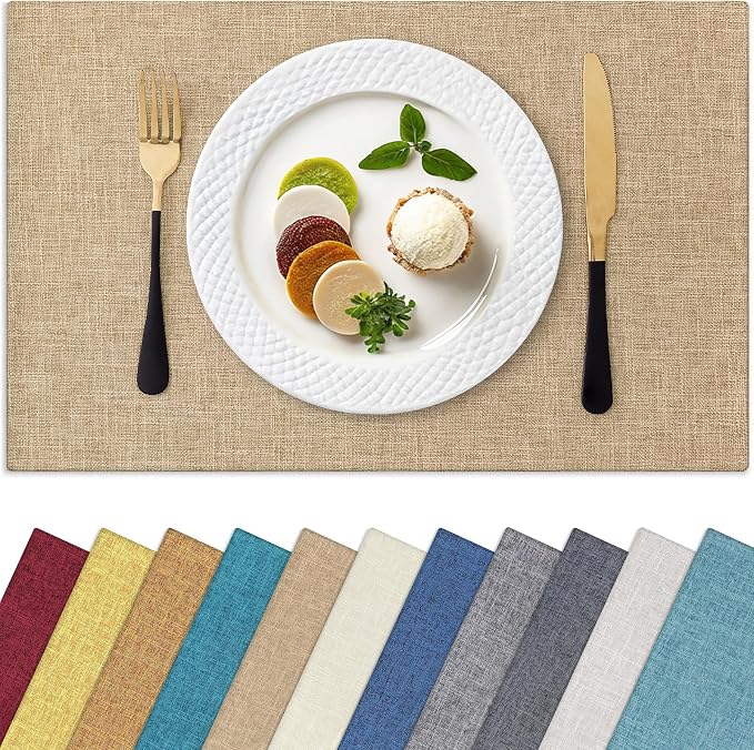 Homaxy Cloths Placemats for Dining Table Set of 6, Flaxen | Heat Resistant by Homaxy
