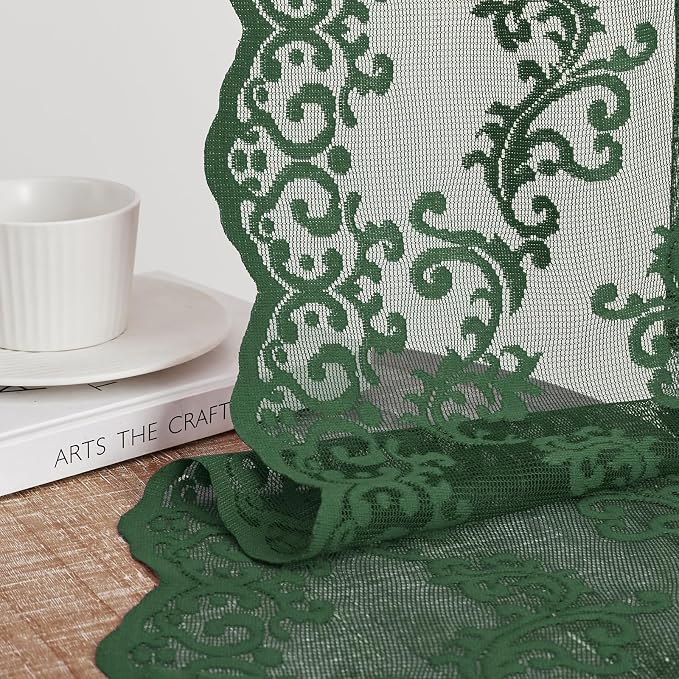 Dark Green Lace Curtains 84 Inches Long 2 Panels Country Vintage Sheer Lace - Image 5