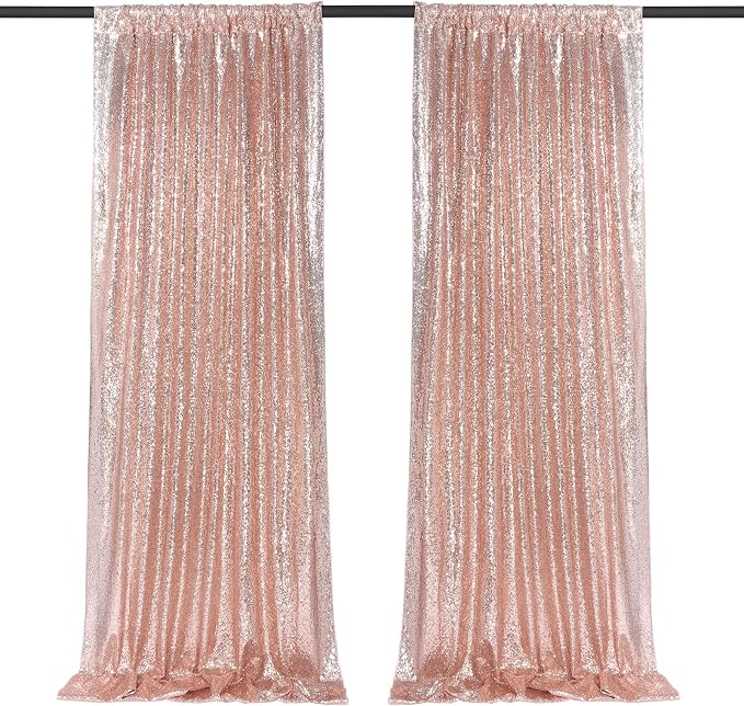 Blush Pink Sequin Backdrop Curtains Party Glitter Drapes 2 Pcs 2FTx8FT | by B-COOL