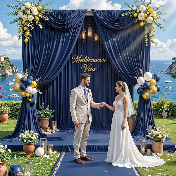 20 ft x 10 ft Wrinkle Free Navy Blue Backdrop Curtain - Image 8
