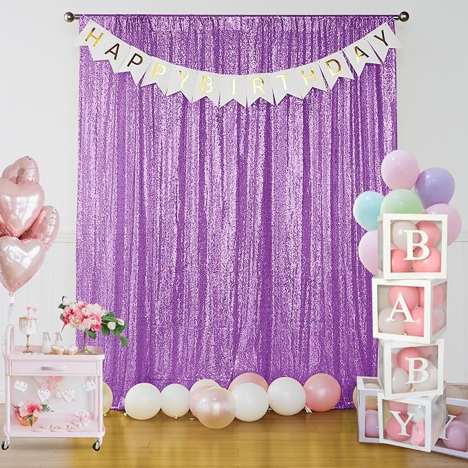 Sugargirl Lavender Purple Sequin Backdrop Curtain 4 Panels 2FTx8FT Glitter - Image 8