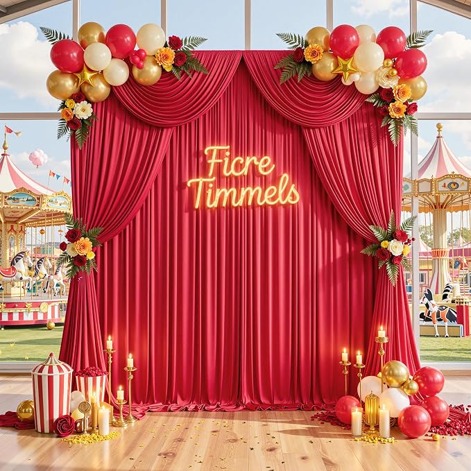 30ft x 10ft Wrinkle Free Red Backdrop Curtains - Image 9