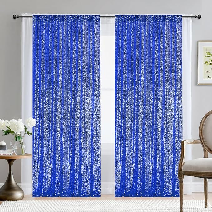 2×8FT-2PCS Royal Blue Sequin Backdrop Curtains Panels, Photography Backdrop - Image 8