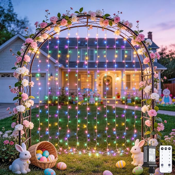 JMEXSUSS 300LED Curtain Lights for Easter Decor, Pastel | Remote Control by JMEXSUSS