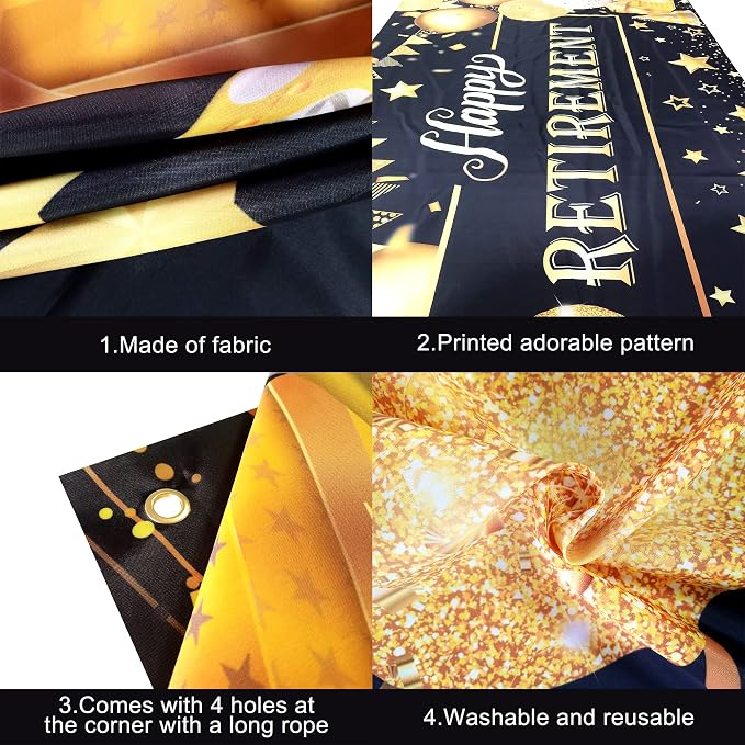 Katchon Happy Retirement Banner 72x44 Inch | Black & Gold, Wall Banner - Image 5