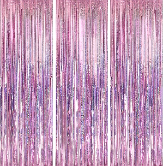 5 Pack 3.3 x 9.9 ft Holographic Pink Tinsel Streamers Party Decorations | Foil by Crosize