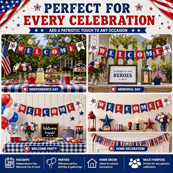 Patriotic Welcome Banner for 4th of July Decorations | Welcome Decorations for - Image 4
