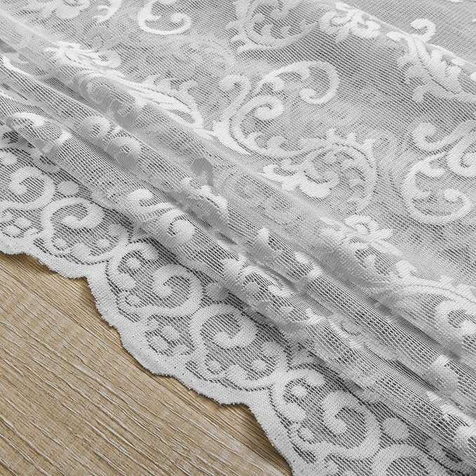 FOLKSIDE Grey Lace Curtains 63 Inch Length 2 Panels Paisley Pattern Rod Pocket - Image 7