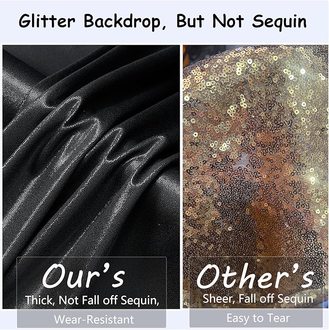 10x10 ft Wrinkle Free Black Sequin Backdrop Curtain for Parties,Thick Not Fall Glitter Wedding Drapes Backdrop,2 Panels 5x10ft Shimmer Photo Wall Back Drop Cloth for Birthday Photography Background