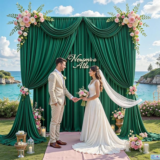 50 ft x 10 ft Wrinkle Free Hunter Green Backdrop Curtain - Image 9