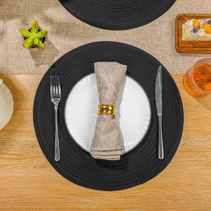 SHACOS Round Braided Placemats Set of 8 Washable Cotton Polyester Woven Round - Image 8