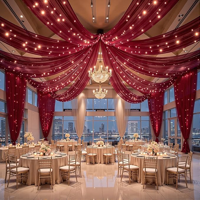 6 Panels Burgundy Ceiling Curtains - Image 4