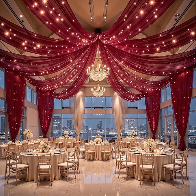 6 Panels Burgundy Ceiling Curtains by Unknown