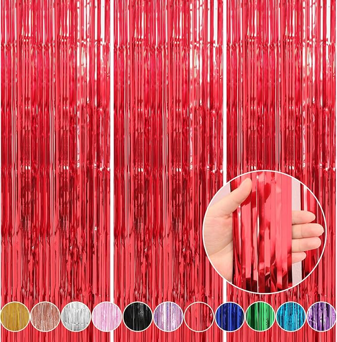 5 Pack 3.3 x 9.9 ft Red Foil Fringe Curtains Streamers Party Decorations | Foil by Crosize
