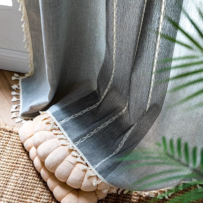 Sutuo Home Boho Curtains for Bedroom Dining Room, Semi Blackout Linen Farmhouse - Image 9