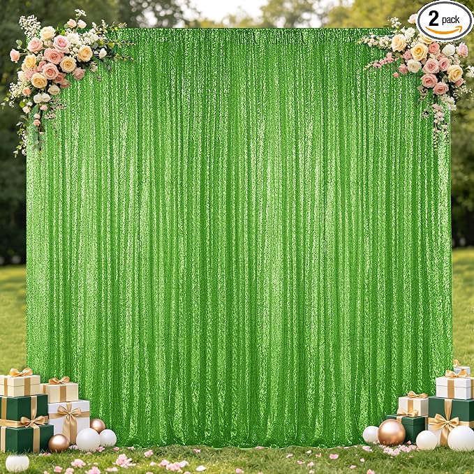Hahuho Light Green Sequin Backdrop Curtain, Banquet Decoration（2 Panels by Hahuho