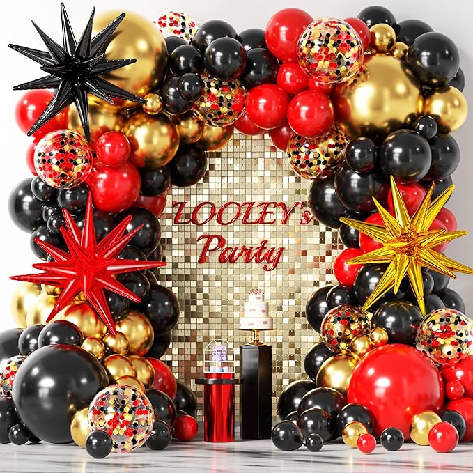 LOOLEY 137Pcs Red Black Gold Balloons Garland Arch Kit by LOOLEY