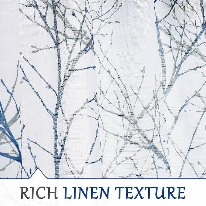 FMFUNCTEX Linen Blue White Semi Sheer Patio Curtains 84 Inch Long 1 Panel | - Image 4