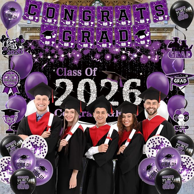 DARUNAXY Black Purple Graduation Party Decorations, 2026 Congrats Grad - Image 7