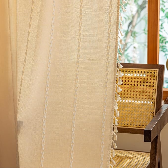 Sutuo Home Boho Curtains for Bedroom Living Room, Light Filtering Linen - Image 8