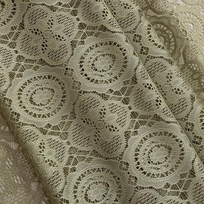 YJ YANJUN Boho Lace Curtains, Sage Green Sheer Window Panels | Geometric - Image 5