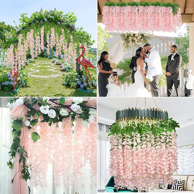 48pcs Artificial Wisteria Flowers 3.6 Feet/Piece Pink Dense Artificial Fake - Image 5
