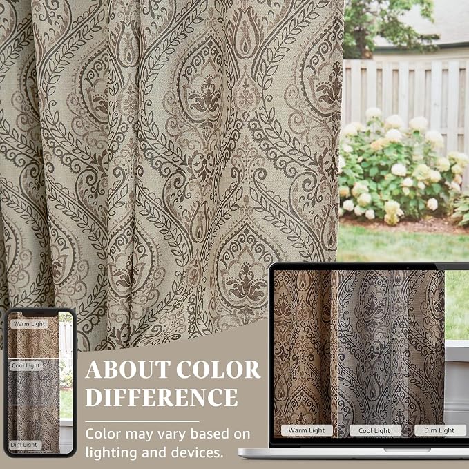 jinchan Grey Damask Curtains 84 Inch Room Darkening Grommet 2 Panels | Blackout - Image 5