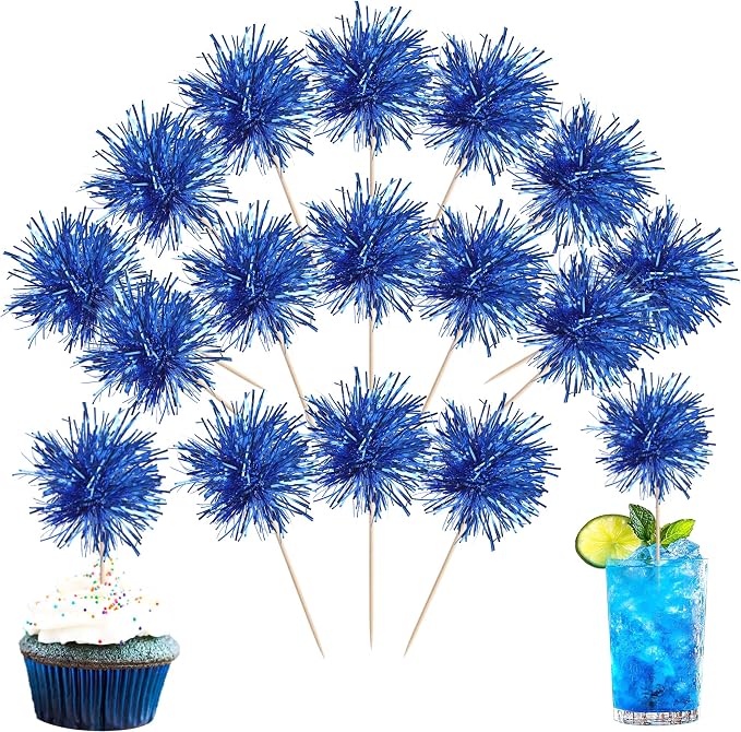 40 PCS Foil Firework Cupcake Toppers Sparkle Tinsel Cupcakae Picks Sparkler by ZHUOWEISM