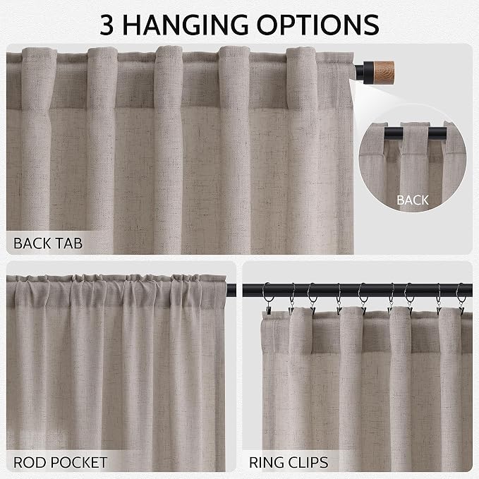 Stone Beige Linen Curtains for Living Room 120 Inches Long Light Filtering Semi - Image 2