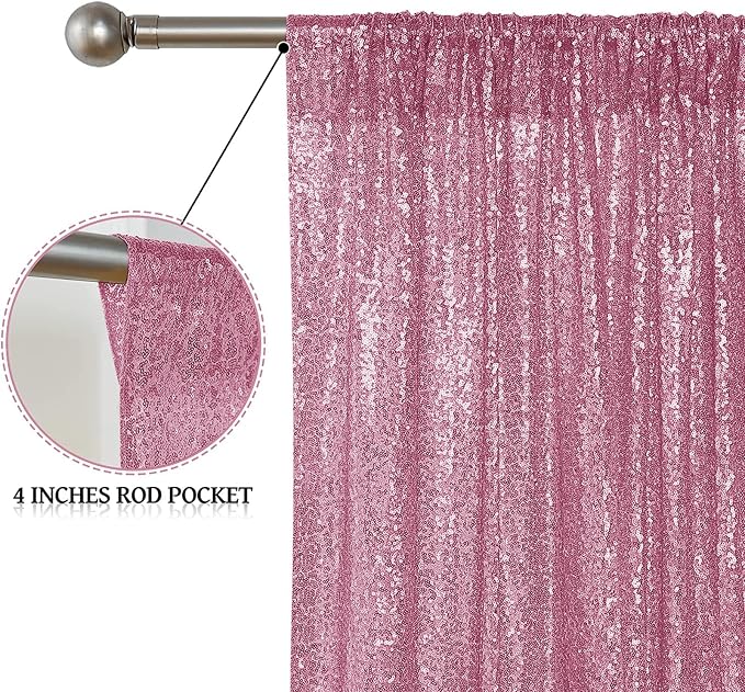 Sugargirl Pink Sequin Backdrop Curtain 4 Panels 2FTx8FT Glitter Pink Background - Image 5