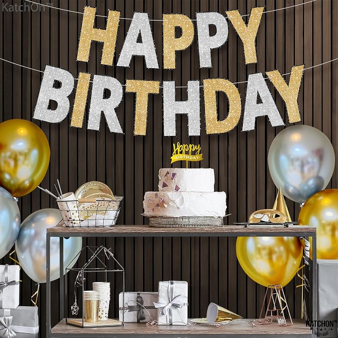 KatchOn Wall Banner for Gold and Silver Happy Birthday Decorations 10 Ft | - Image 4