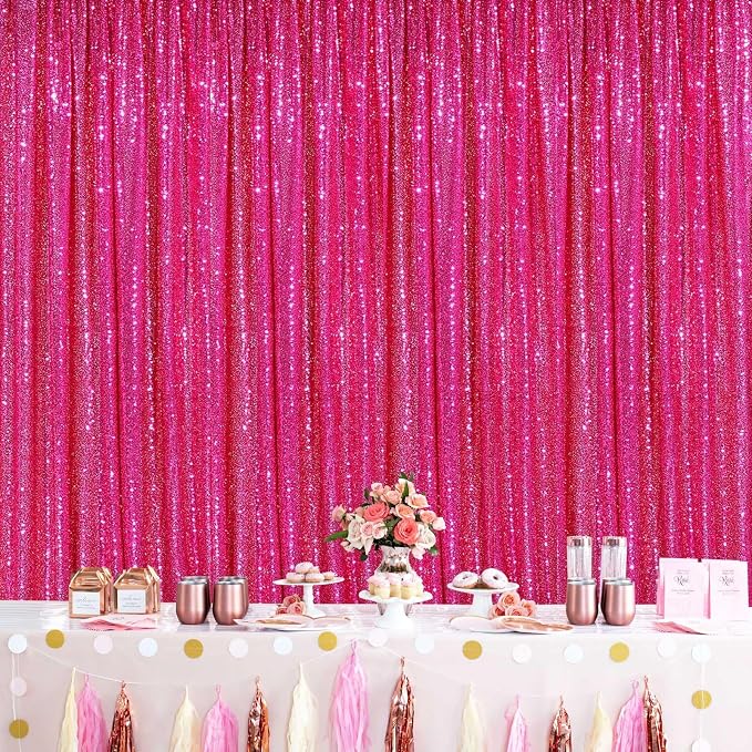 Party Backdrop Curtain 2ftx8ft Hot Pink Backdrop Drapes Curtains Panels | 6 - Image 6